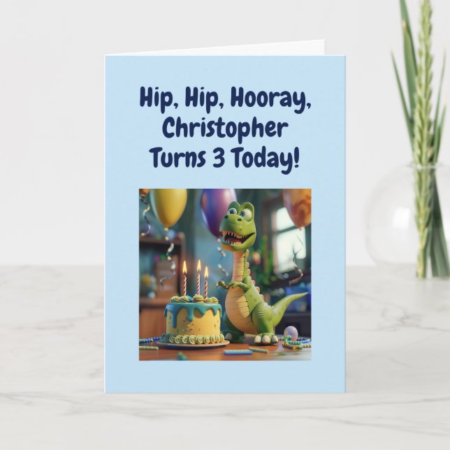 Cartão Funny Happy 3rd Birthday Son, Dino, Personalized (Frente)