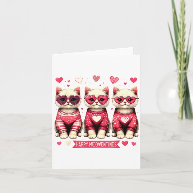 Cartão Funny Happy Meowentines Cute Valentine Cats Love C (Frente)