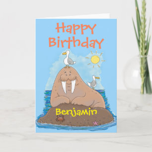 Cartão Funny happy walrus cartoon illustation cartoon