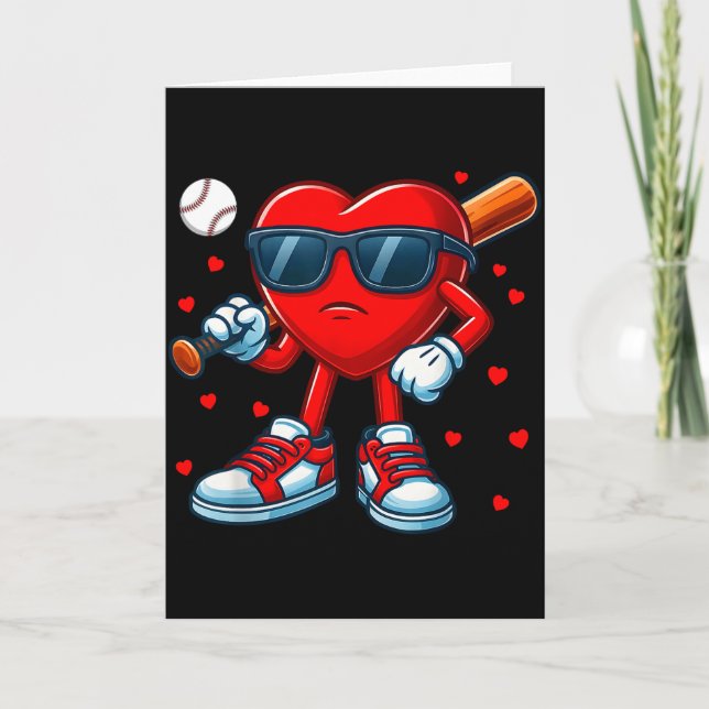 Cartão Funny Heart Love Baseball Valentine Outfit Men Boy (Frente)