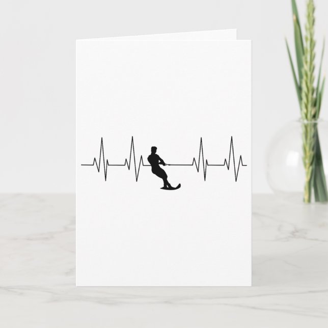 Cartão Funny Heartbeat Waterski Art Cool Water Skier Athl (Frente)