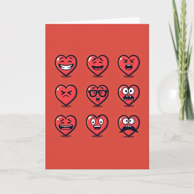 Cartão Funny Hearts Emoji Moods Card (Frente)
