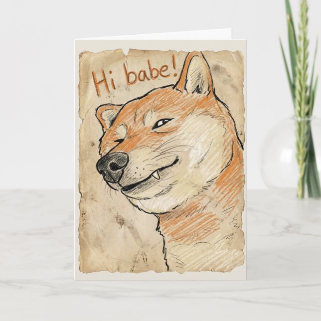Cartão Funny "Hi Babe" Winking Shiba Inu Valentine's Art (Frente)