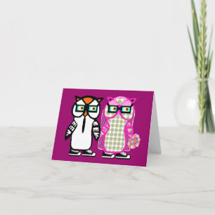 Cartão Funny Hipster Owl Wedding Bride & Groom Blank Card
