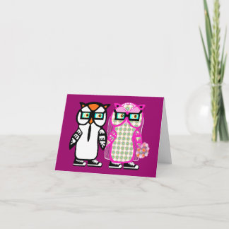 Cartão Funny Hipster Owl Wedding Bride & Groom Blank Card
