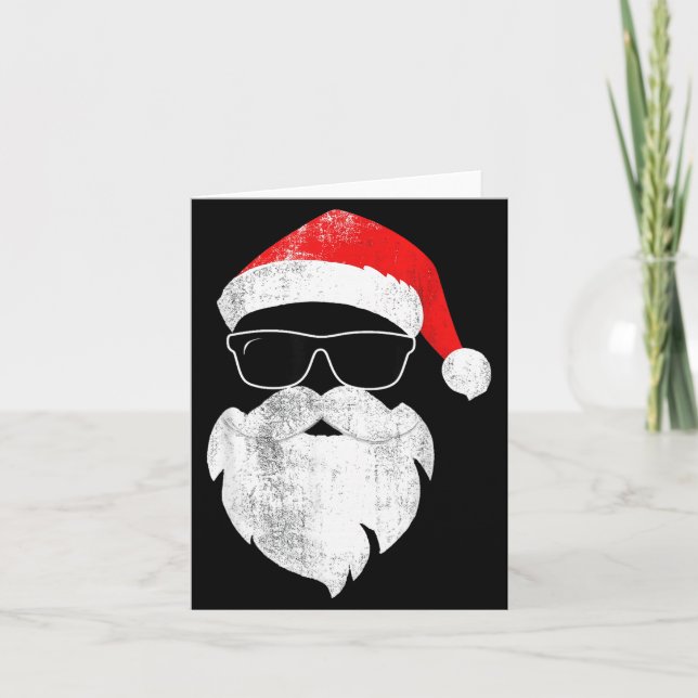 Cartão Funny Hipster Santa Face With Hat Beard &amp; Gles (Frente)
