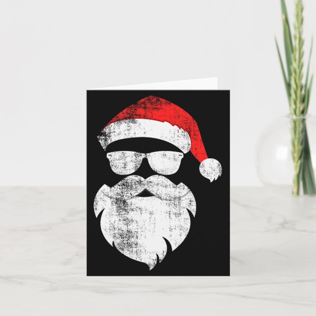 Cartão Funny Hipster Santa Face With Hat Beard &amp; Gles (Frente)