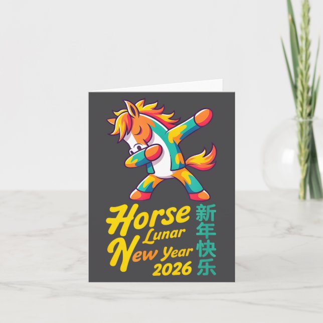 Cartão Funny Horse Lunar New Year 2026 Dabbing Design  (Frente)