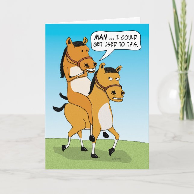 Cartão Funny Horse Riding Horse Birthday (Frente)