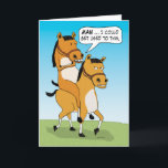 Cartão Funny Horse Riding Horse Birthday<br><div class="desc">This cute and funny cartoon birthday card features a lazy horse riding a perturbed horse. Let someone know you want them to enjoy the ride! 

Thank you for choosing this original design by © Chuck Ingwersen. I’m an independent artist,  and I post cartoons every day on Instagram: https://www.instagram.com/captainscratchy</div>
