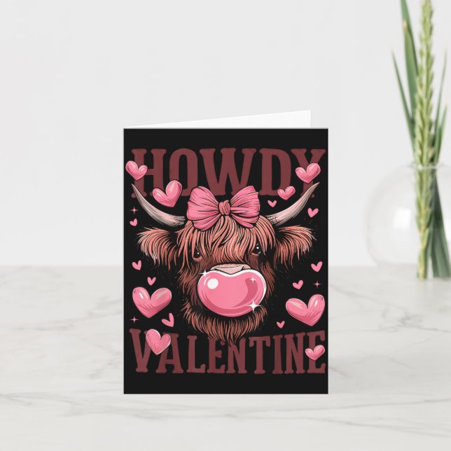 Cartão Funny Howdy Valentine Highland Cow Valentine’s Day (Frente)