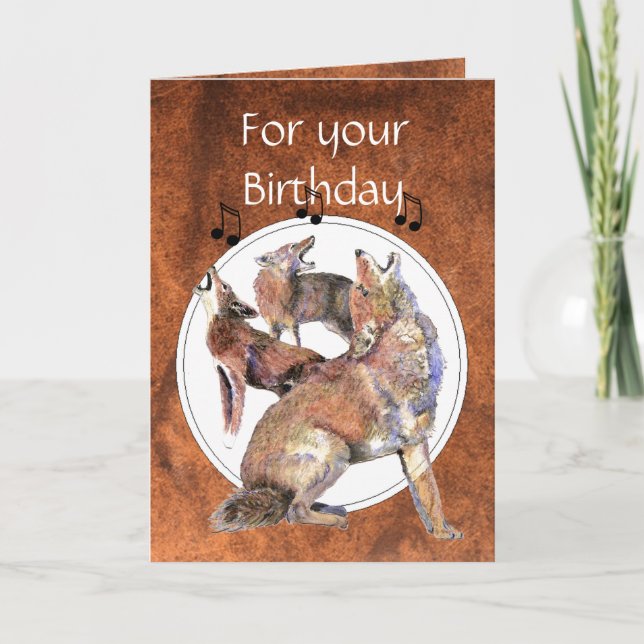Cartão Funny Howling Coyote Birthday (Frente)