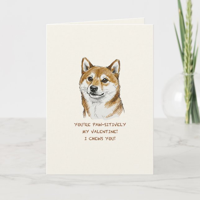 Cartão Funny "I Chews You" Shiba Inu Valentine's Day Art (Frente)