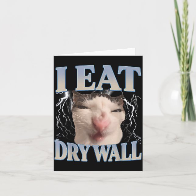 Cartão Funny I Eat Dry Wall Silly Cat Meme Men Women Kids (Frente)