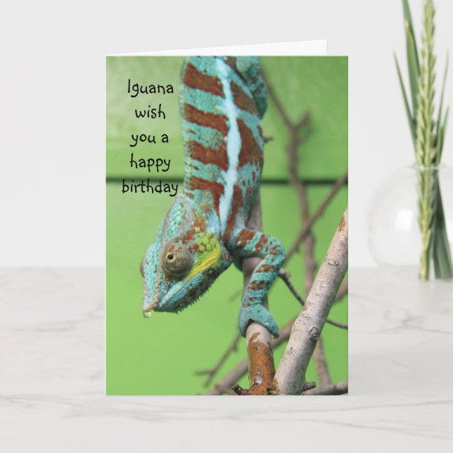 Cartão Funny Iguana Birthday Card, share the cake (Frente)