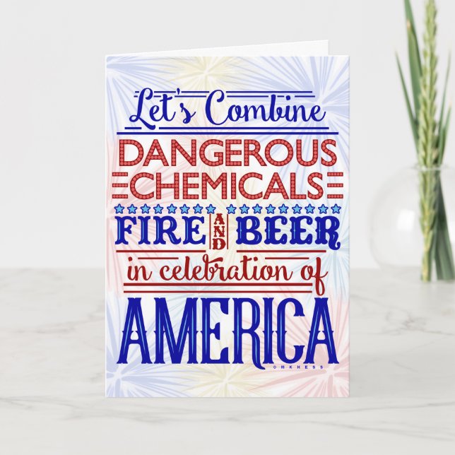 Cartão Funny Independence Day July 4th Beer Fireworks (Frente)