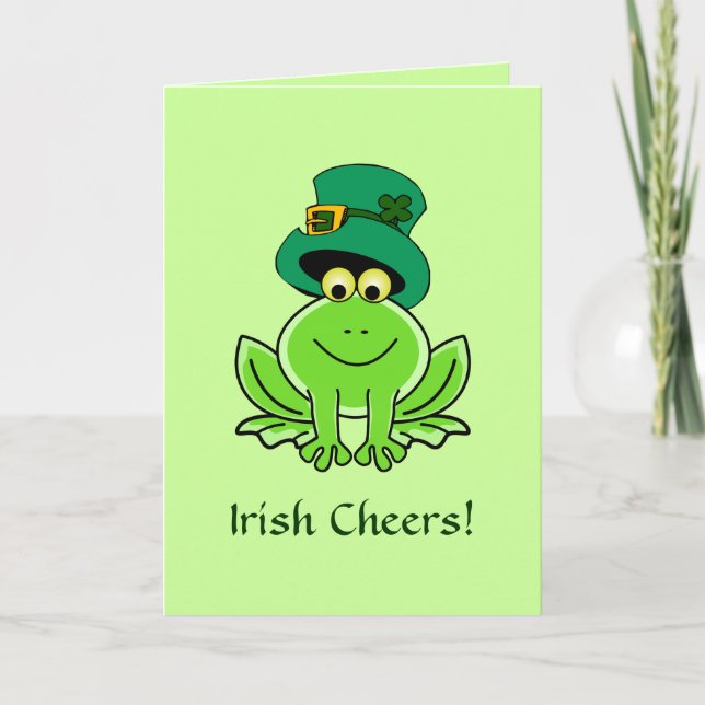 Cartão Funny Irish Frog Leprechaun Hat (Frente)