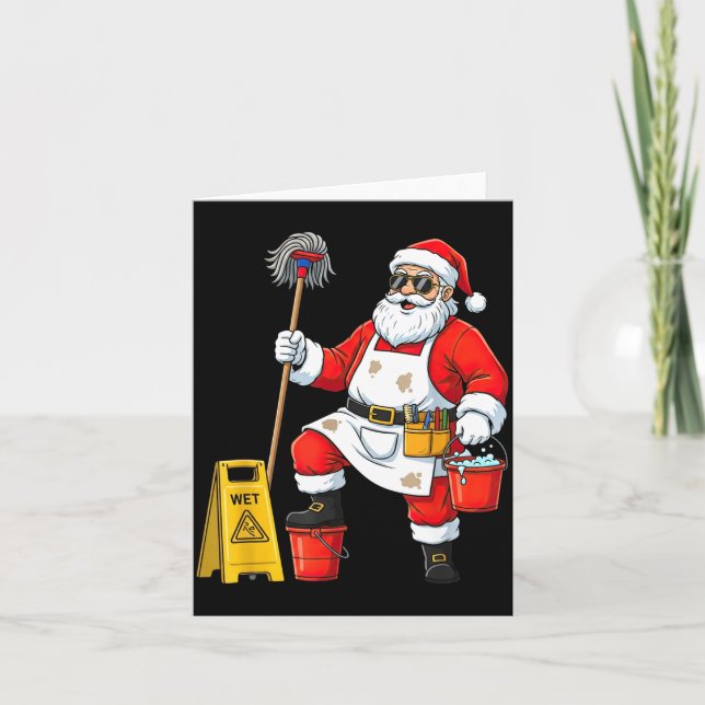 Cartão Funny Janitor Santa Christmas Graphic Cleaner Clea (Frente)