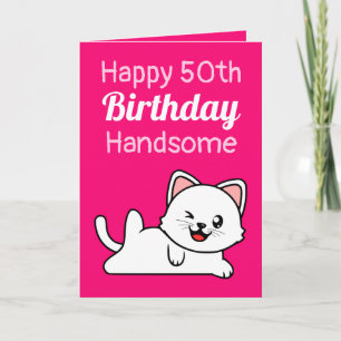 Cartão Funny Joke Pink Cat Sister 50th Birthday