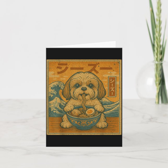 Cartão Funny Kawaii Ramen Japanese Noodles Shih Tzu Eatin (Frente)