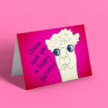 Cartão Funny Llama Birthday<br><div class="desc">Um cartão de cumprimentos de aniversário engraçado para o lhama Super chocante fundo rosa com uma lhama branca com olhos inchados! Palavras escritas que dizem "lama deseja um feliz aniversário" no cartão</div>