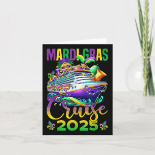 Cartão Funny Mardi Gras Cruise 2025 Mask Miçanga Fat Terç