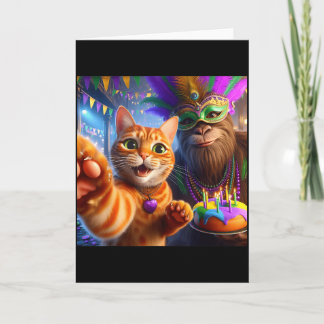 Cartão Funny Mardi Gras Selfie Cat Bigfoot Quote _2