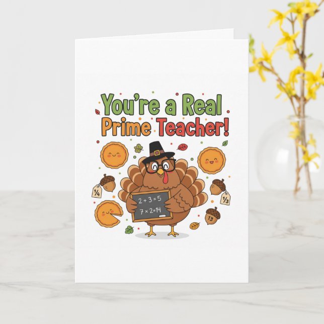 Cartão Funny Math Teacher Thanksgiving Card – Turkey (Flor Amarela)