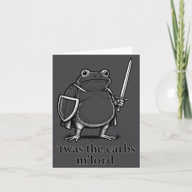 Cartão Funny Medieval Frog Meme Carbs Knight M'lord Quote (Frente)