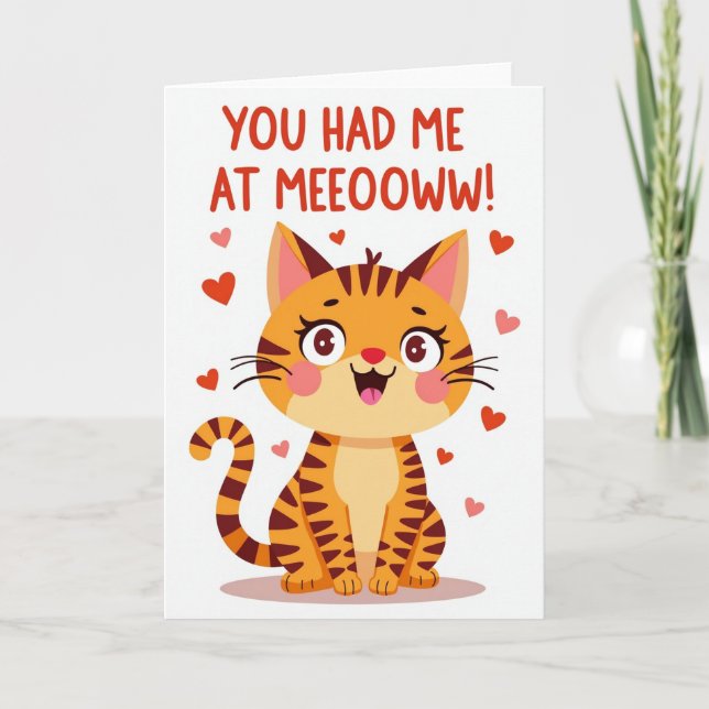 Cartão Funny Meow Valentine Cat Card (Frente)