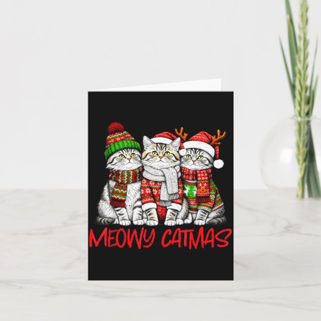 Cartão Funny Meowy Catmas Christmas Cats Ugly Sweater Gra (Frente)