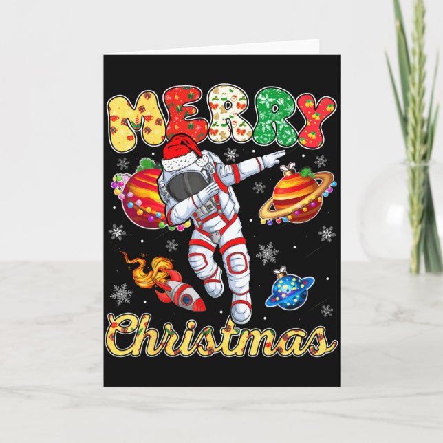 Cartão Funny Merry Christmas Astronaut Dabbing Space Snow (Frente)