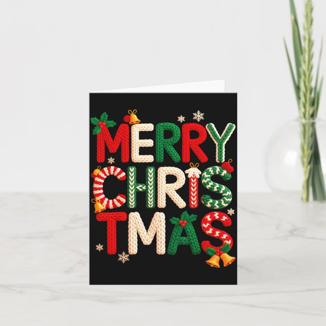 Cartão Funny Merry Christmas Yarn Crochet Knitting Quilte (Frente)