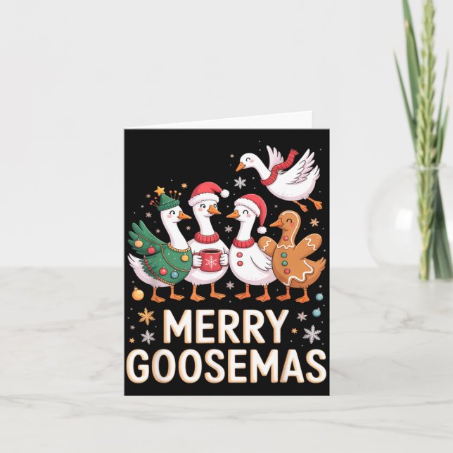Cartão Funny Merry Goosemas Christmas Xmas Goose Family H (Frente)
