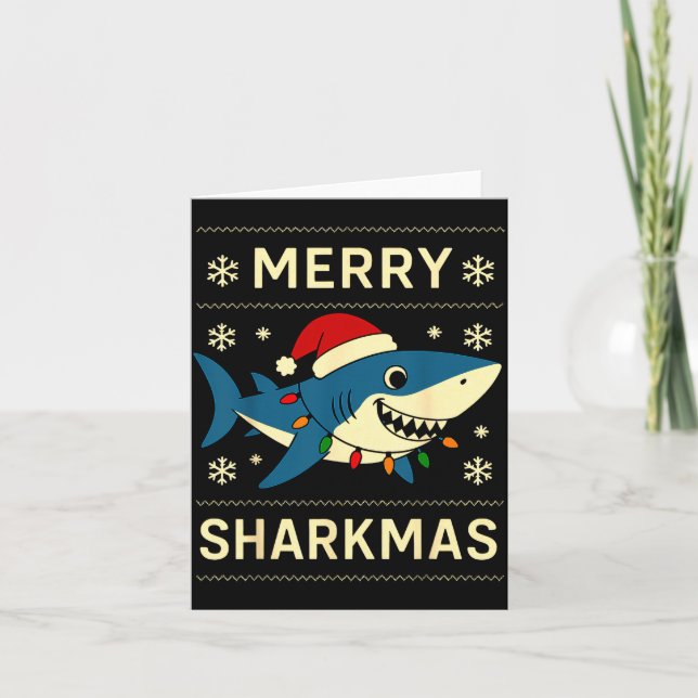 Cartão Funny Merry Sharkmas Christmas Shark Humor  (Frente)