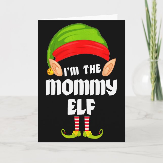 Cartão Funny Mommy Elf Matching Family Group Pj Christmas (Frente)