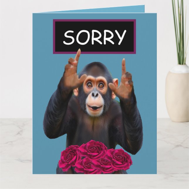 Cartão Funny Monkey Apology Card with Roses (Frente)