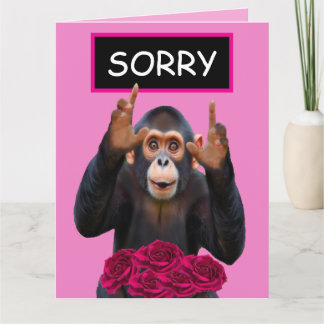 Cartão Funny Monkey Apology Card with Roses