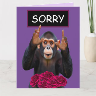 Cartão Funny Monkey Apology Card with Roses