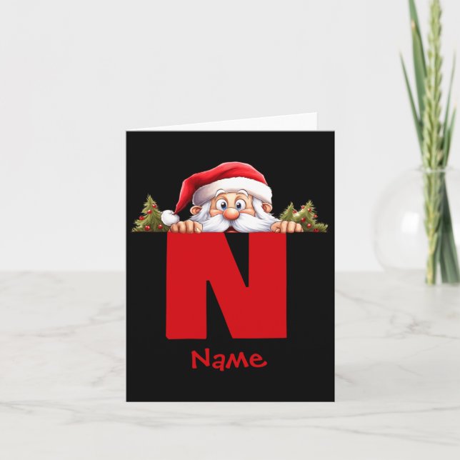 Cartão Funny Monogram Family Christmas Red Santa  (Frente)
