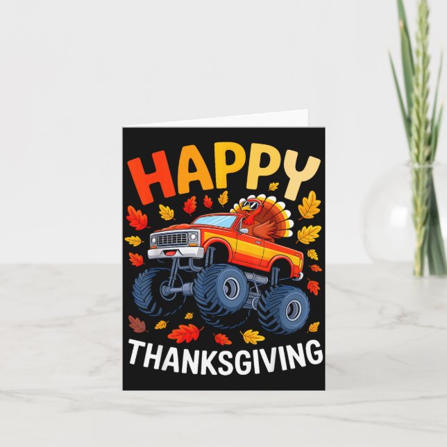 Cartão Funny Monster Truck Turkey Happy Thanksgiving For  (Frente)