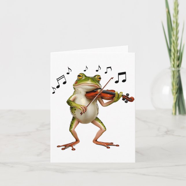 Cartão Funny Musician Violinist Cute Frog Playing Violin  (Frente)