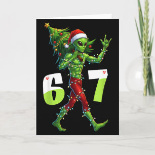 Cartão Funny Natal Alien Six Seven Meme 67 Chapéu do Papa