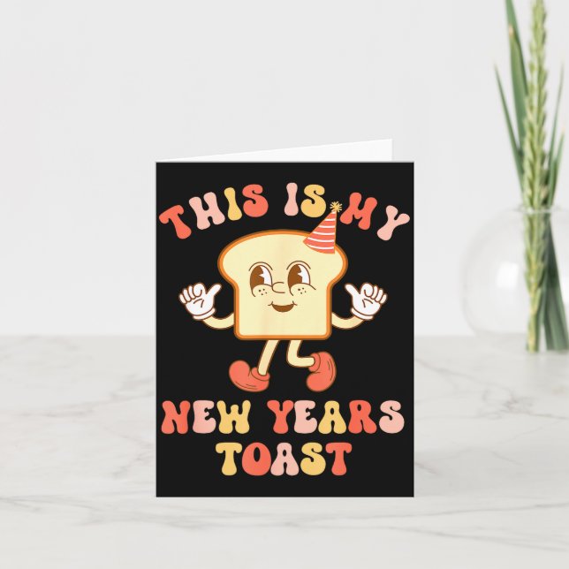 Cartão Funny New Year's Toast Bread Pun Retro Hipe  (Frente)