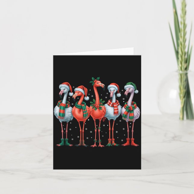 Cartão Funny Nk Flamingos Merry Christmas Tree Xmas Snowf (Frente)