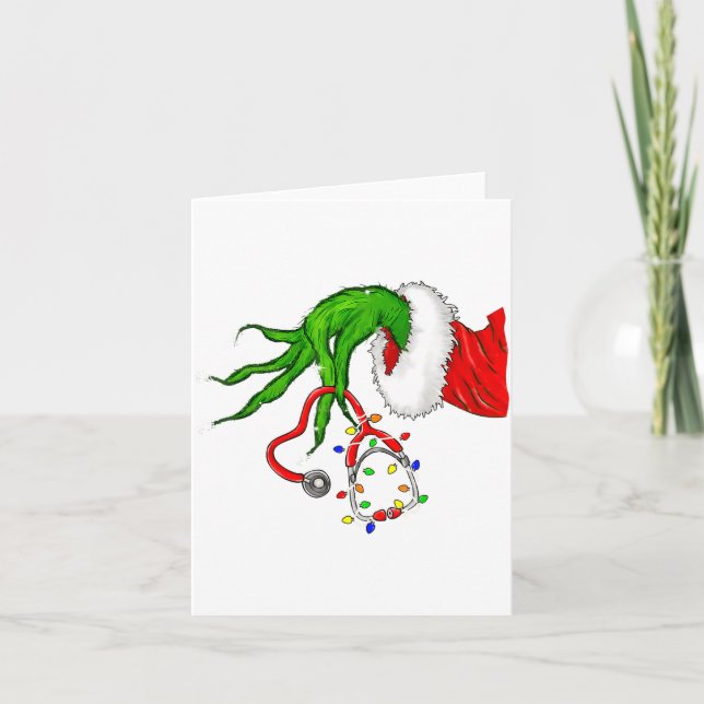 Cartão Funny Nurse Christmas Stethoscope Nurses Xmas Ligh (Frente)