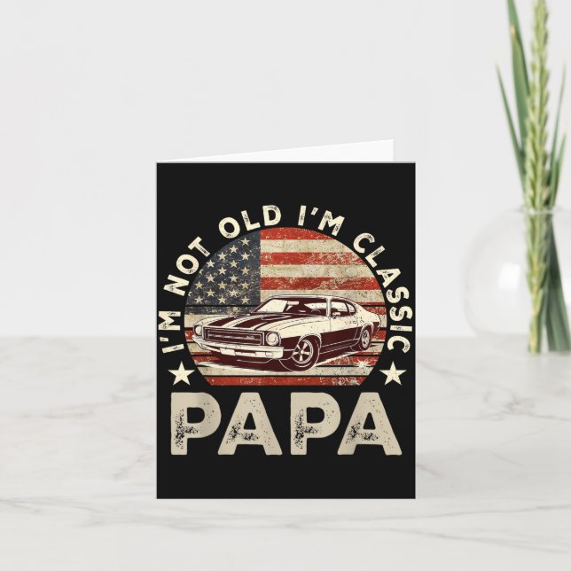Cartão Funny Old Car Clic American Us Flag Mens Dad Papa  (Frente)