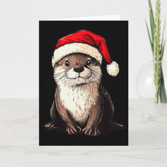 Cartão Funny Otter Santa Hat Xmas Otter Lovers Christmas  (Frente)