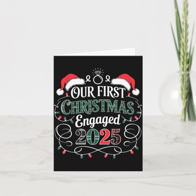 Cartão Funny Our First Christmas Engaged 2025 Couples Paj (Frente)