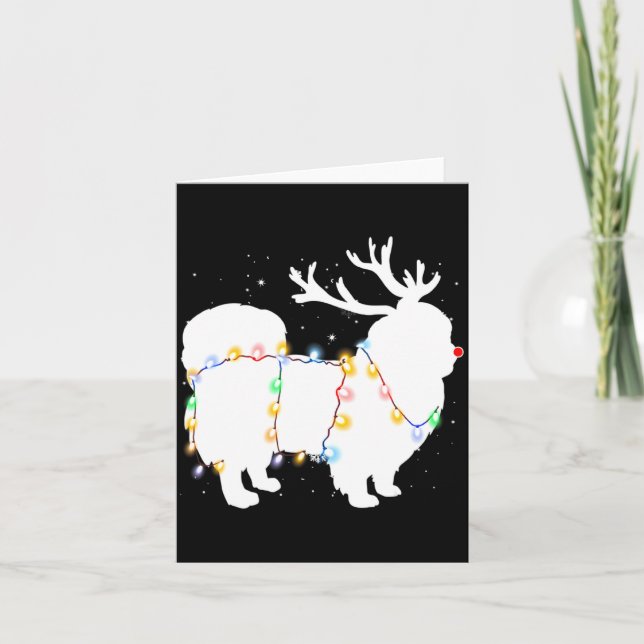 Cartão Funny Pekingese Dog Tree Christmas Lights Xmas Paj (Frente)